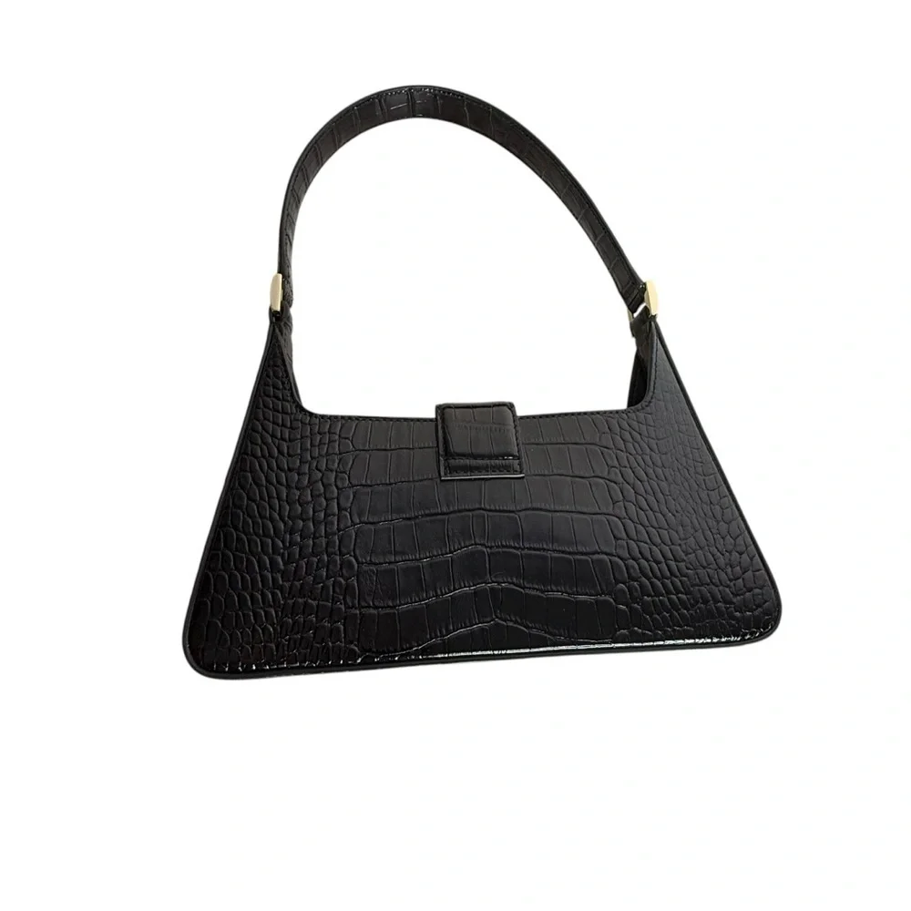 Anine Bing Mini Grace Shoulder Bag in Black Embossed Croc - Picture 8 of 13